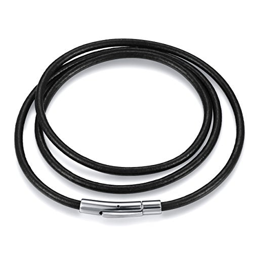 jonline24h Mens Womens Black Leather Cord Necklace Rope Chain with Stainless Steel Clasp 3mm 16-30 inch