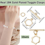 Beebeecraft 1 Box 10Pcs Toggle Clasps T-bar Closure Connectors Real 18K Gold Plated Flower Shape OT Toggle Necklace Fastener Clasp Buckle Link Findings for Jewelry Making Pendants Bracelets - color: Gold