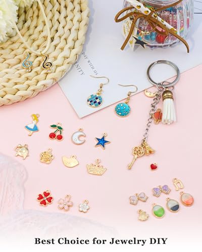 JIALEEY 160Pcs Charms for Jewelry Making, Wholesale Bulk Lots Assorted Gold-Plated Enamel Charms for Necklace Bracelet Earring Jewelry Making and Crafting