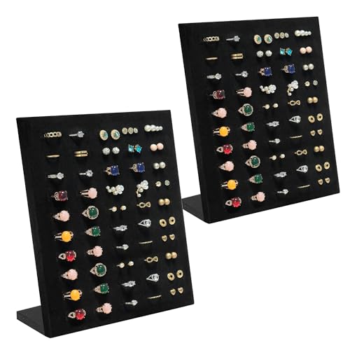 Homeanda Ring Display Stand with Velvet Lining, 2 Pcs L-Shaped Jewelry Organizer with Individual Slots, Sturdy Non-Slip Base for Retail Display, Home Storage & Photography (8" x 4" x 9.6") - style: 2 PCS
