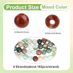 1 Box 652pcs 4 Strands Indian Agate Round Beads Colorful Gemstone Mixed Color Polished Moss Spacer Loose Stone Rondelle Bead Strand for Jewelry Making Bracelet Necklace DIY Craft Supply