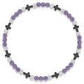 Beaded Baseball Necklace | Adjustable Sports Rope Chain with Baseball Cross Charm - Great Baseball Drip Gift for Players and Fans - color: Purple White Blk