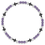 Beaded Baseball Necklace | Adjustable Sports Rope Chain with Baseball Cross Charm - Great Baseball Drip Gift for Players and Fans - color: Purple White Blk