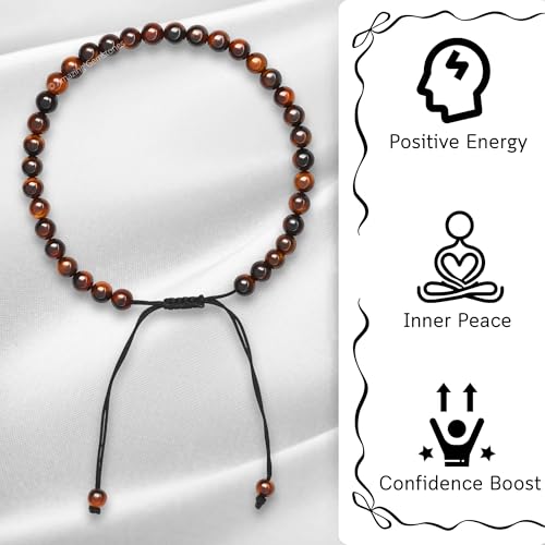 Amazing Gemstone Crystal Anklet Ankle Bracelets for Women - Waterproof Beaded Healing Crystal Anklets, Plus Size Chakra Gemstone Bead Anklet - color: Red Tiger Eye, style: Plain