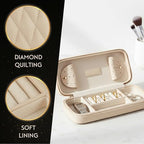 Bey-Berk Diamond-Quilted Leather Travel Jewelry Case, Cream, 9" x 4" x 1.75" - color: Cream