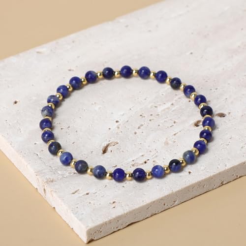 QOGIR 14k gold Handmade Healing Bracelet, Natural Gem Stone Crystal Elastic Gold Bracelet - color: Blue Sodalite - Self Confidence, size: 4m