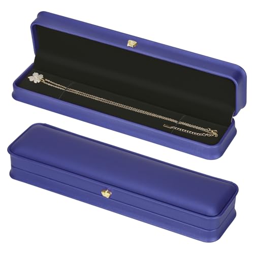 KUKUVR 2 Pieces Necklace Pendant Gift Box, PU Leather Jewellry Chain Holder Case for Wedding Day Birthday Anniversary Ceremony for Women (Blue) - color: Blue