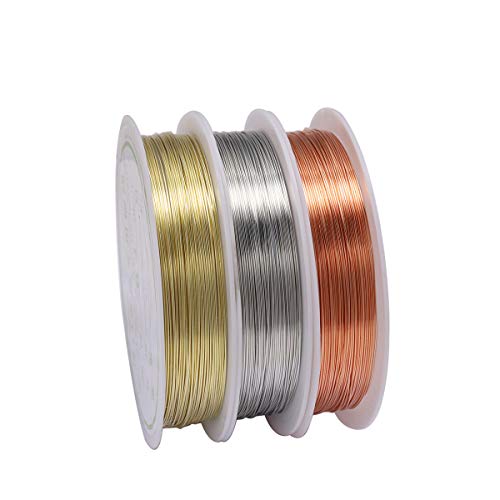 Basoteeuo 3 Rolls Jewelry Beading Wires, 0.25mm/ 30 Gauge Tarnish Resistant Copper Wires for Jewelry Making Supplies and Craft
