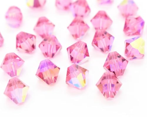 100pcs Authentic Preciosa 3mm (0.12 Inch) Small Faceted Bicone Crystal Loose Beads Rose AB (Pink) Compatible with Swarovski Elements Crystals for Jewelry Making Pre-B368 - color: Rose AB, size: 3mm (0.12 Inch) - 100pcs