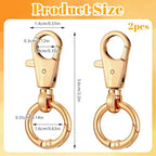 2 Pcs Double Opening Keychain Clip, Heavy Duty Zinc Alloy Swivel Lobster Clasp with Key Ring Spring Snap Hook Purse Clip for Jewelry Lanyard, DIY Crafts Purse Making Camping Travel Accessories (Gold) - color: Gold