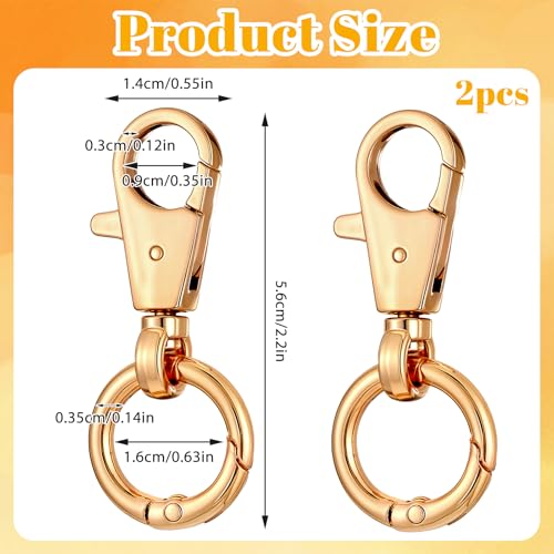 2 Pcs Double Opening Keychain Clip, Heavy Duty Zinc Alloy Swivel Lobster Clasp with Key Ring Spring Snap Hook Purse Clip for Jewelry Lanyard, DIY Crafts Purse Making Camping Travel Accessories (Gold) - color: Gold