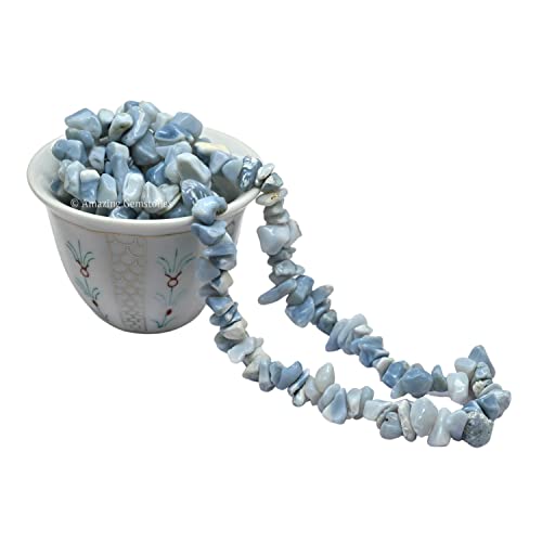 Blue Opal Pre Drilled Natural Crystals Crushed Chips Beads for Jewelry Making, DIY Handmade Healing Crystals (25 Inch Strand) - color: Blue Opal