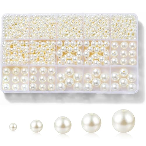 Laopottbeads 1225 Pcs Ivory White 5 Size Pearl Beads for Jewelry Making Round Pearl DIY Kit for Bracelets, Earrings, Necklaces & Anklets - color: Ivory White, size: 4/6/8/10/12 mm, 1225 pcs