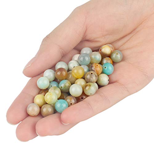 70PCS Natural 8MM Healing Gemstone, Amazonite Energy Stone Round Loose Beads, Semi-Precious Crystal Beads with Free Elastic String for Jewelry Making DIY - color: Amazonite, size: 8MM