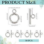 50Pcs Toggle Clasps Stainless Steel T Bar Ring Connector Closure Hook Fastener Necklace Bracelet Round Closures Jewelry Clasp for Bracelet Necklace Jewelry Making 16x12x2mm - size: 16x12x2mm