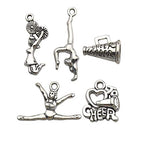 50 PCS Cheerleader Charms Collection, Cheer and School Spirit Gymnastics Girl Pom Girl Love Cheer Jumping Cheerleaders Charms, Silver Tone (HM163) - color: Cheerlead Charms