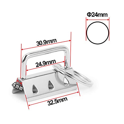 SPEEDWOX 20 Sets of Key Fob Pliers and 1.25 Inch Key Fob Hardware Sets with Keychain Split Rings White Nickel Webbing Fabric Strapping Glass Breaking Pliers Tools with Rubber Tips - size: 1.25" White Nickel