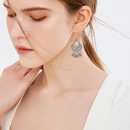 60Pcs 15 Styles Earring Chandelier Charms Filigree Charm Pendant Links Tibetan Antique Silver Vintage Hollow Teardrop Metal Earring Component Connectors Loops for Jewelry Making Findings