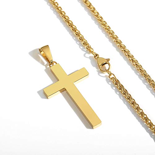 P. BLAKE Stainless Steel Cross Pendant Necklace for Men Boys, Christian Cross Pendant with 16-24 Inches Chain Cross Necklace Jewelry Gifts - size: 24 inches, style: Gold Pendant 1.7*0.9