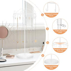 iDavosic.ly 2 Tier Rotating Necklace Holder Organizer with 42 Hooks, Adjustable Metal Bracelet Display Stand Rack, Extra Tall Keychain Spinning Tree Tower for Women, White - color: White