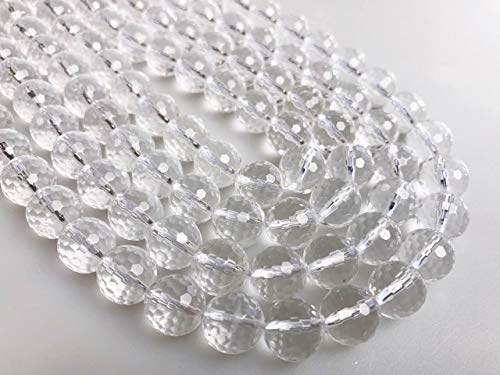 JM Design Clear Quartz Crystal Faceted Round Loose Gemstone Beads Size 10mm 15.5" Strand for Jewelry Making - size: 10mm