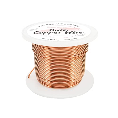 Hobbyworker 18 Gauge Bare Copper Wire 69FT/1mm Beading Craft Wire for Jewelry Making - size: 18 Gauge