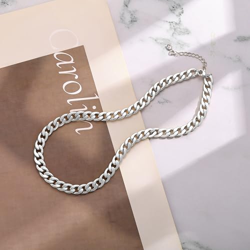 Moodear Gold Necklace for Women Dainty Chunky 14K Gold Plated/Sliver Plated Chain Necklace Cuban Link Paperclip Chain Choker Toggle Clasp Layered Necklace for Women Trendy Fashion Gift - style: Cuban Chain