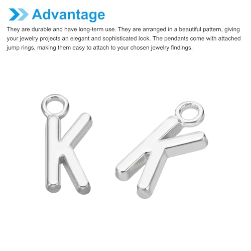 PATIKIL Letter Charm, 50pcs Alphabet Initial Pendant Charm Bulk DIY for Jewelry Making Bracelets Earrings Necklace - style: K