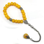 Simple Designed Natural Stone Worry Beads - Prayer Beads Tesbih-Tasbih-Tasbeeh-Misbaha-Subha-Sebha-Sibha-Rosary (Yellow Resin Drum -13X9 mm- 19 Big Beads) - color: Yellow Resin Drum -13X9 mm- 19 Big Beads