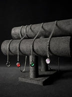 Heart Slip Chain Necklace for Women, 39 Inch Cuban Chain, Removable Heart O-Ring, Crystal Pendant, Adjustable Stainless Steel Y-Necklace - color: Black-Red