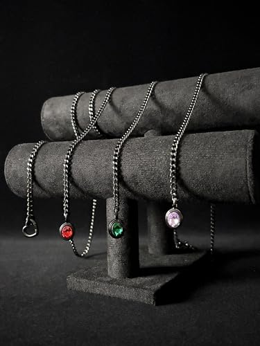 Heart Slip Chain Necklace for Women, 39 Inch Cuban Chain, Removable Heart O-Ring, Crystal Pendant, Adjustable Stainless Steel Y-Necklace - color: Black-Purple