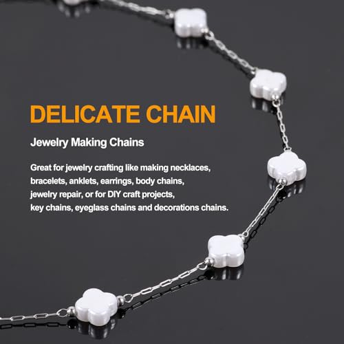 KYUNHOO 13 Feet Stainless Steel Silver Jewelry Making Chains Clover Leaf Shaped Faux Pearl Chain Roll with Jewelry Clasps for Handcraft DIY - color: Clover Silver