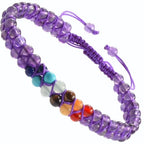MASSIVE BEADS Double Layer Natural Chakra Healing Power Crystals Macrame Bracelet Yoga Stone Beads Gemstone Meditation Relax Anxiety Bangle for Unisex Women Men - color: 7-Chakras&Amethyst, size: 4mm