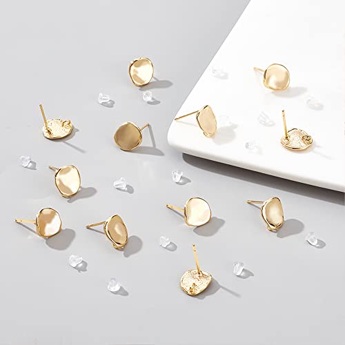 BENECREAT 12PCS 18K Gold Plated Earring Studs with Vertical Loops, 40Pcs Plastic Ear Nuts for DIY Jewelry Making - color: Round
