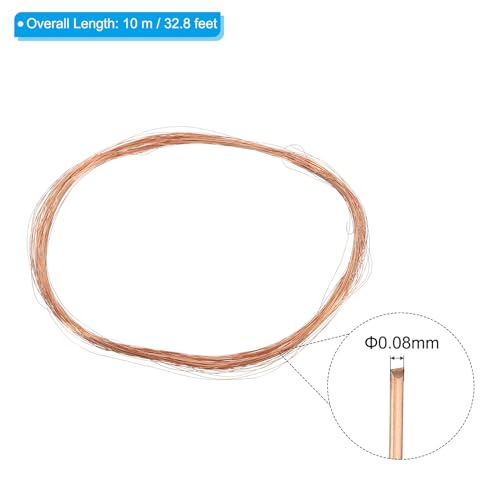 PATIKIL 33 Feet Solid Bare Copper Wire, 40 Gauge 99.9% Pure Copper Wire 0.08mm Soft Beading Wire Metal Plant Stem Ties for Jewelry Craft (10m) - size: 0.08mmx10m