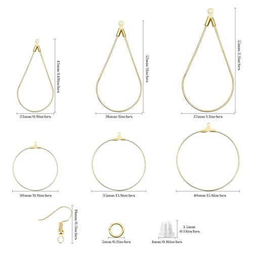 372Pcs Earrings Beading Hoop Set with 72 Earring Finding Teardrop Round Beading Hoop Earrings Bulk with 100 Hooks,100 Jump Ring,100 Ear Backs for DIY Jewelry Making Earrings Making Supplies(K Gold) - color: 372Pcs-K Gold