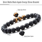 Hamoery Men Women 8mm Tiger Eye Stone Beads Bracelet Elastic Natural Stone Yoga Bracelet Bangle - color: Matte Tiger Eye-21003