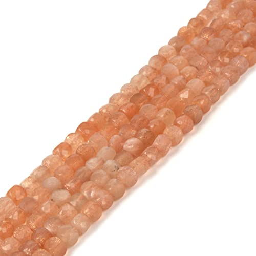 Natural Orange Sunstone Gemstone 4mm Faceted Cube Square Loose Beads 16 Inch for DIY Jewelry Making Beads - color: Orange Sunstone