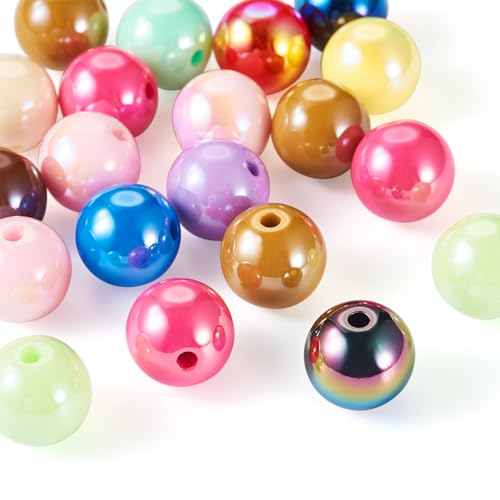 Craftdady 12mm Colorful Acrylic Round Beads for Bracelet 20Pcs AB Color Chunky Bubblegum Beads Loose Spacer Plastic Bubble Gum Ball Beads for DIY Craft Necklace Keychain Jewelry Making