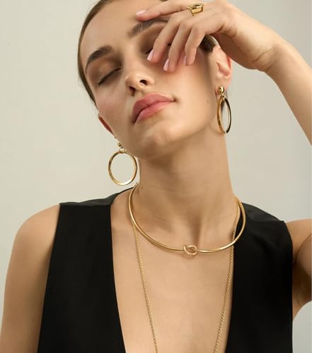 Aobei Pearl 18K Gold Plated Cuff Choker Necklace for Women Chunky Wire Chain Collar Jewelry - style: Love Knot