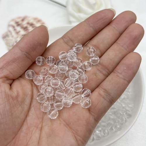 200PCS 10MM Round Crystal Acrylic Beads Crystal Faceted Beads Spacer Beads for DIY Crafts Jewelry Making, Bracelets Necklaces Wind Chimes Suncatchers Loose Gemstones(66-White) - color: 66-White, size: 10MM