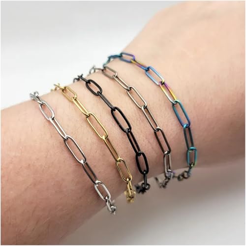 [33 Ft] Stainless Steel Paperclip Chains Roll, 2.5mm Width Rainbow Plated Stainless Steel Oval Link Chains Spool Bulk for Jewelry Making - color: colorful(2.5mm)