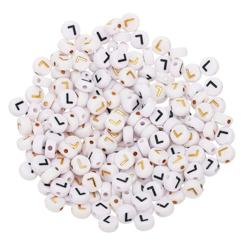 HARFINGTON 200 Pcs 4x7mm Acrylic Letter Beads, Round White Alphabet Beads Letter L, Alphabet Spacer Beads for Jewelry Making Bracelets Necklaces - style: Letter L