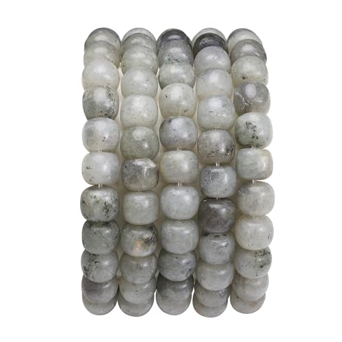 BEADIA Natural Spectrolite Flat Cut Round Drum Stone 8mmx7mm Loose Semi Gemstone Beads for Jewelry Making 38cm - color: Spectrolite