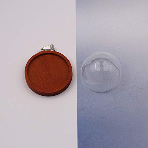ZenRa 10-Piece Glass Dome Pendant Set with Wooden Base & Hollow Glass Cabochons (30mm Red Coffee) - size: 30mm Dome Red Coffee