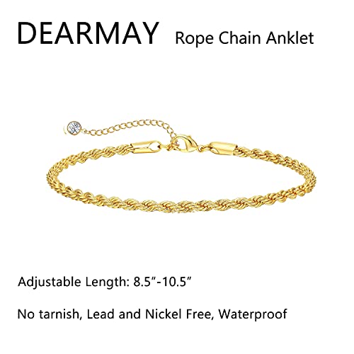 DEARMAY 14K Gold Plated Ankle Bracelets Set for Women Waterproof, Anklets for Women Cuban Link Layered Pack Jewelry Gift - color: Gold Anklet-S