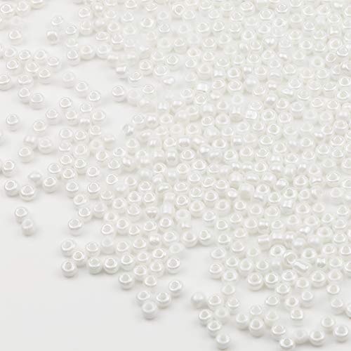 Size 6/0 Crafts Glass Seed Beads 4mm White Bright Beads for Jewelry Making (Total About 100g About 1200pcs) - color: White Bright
