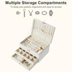 3 Layer Jewelry Box with Lock, Women Large Jewelry Holder Organizer with Drawer for Necklaces, Rings, Bracelets, Earrings, Watches, Valentines Gift for Mom Girl Wife(Creamy-white) - color: Creamy-white