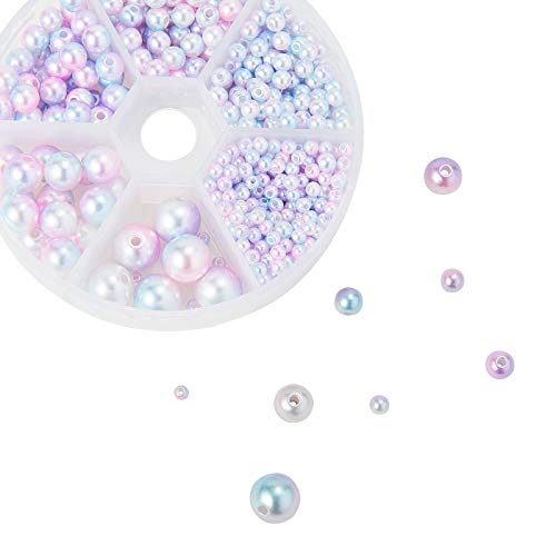 Ipotkitt 665Pcs/box Round Rainbow ABS Plastic Imitation Pearl Beads Gradient Mermaid Pearl Beads for DIY Jewelry Making Accessories - 3x2.5mm - color: 665pcs - Sky Blue Round