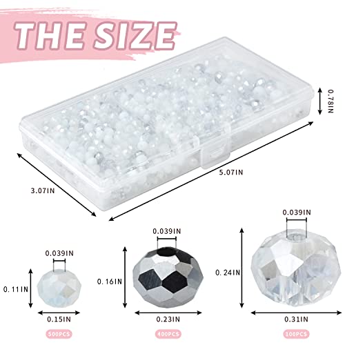Crystal Rondelle Beads for Jewelry Making,1000pcs Briolette Glass Beads Plated Color Round Spacer Beads for DIY Bracelets,Necklaces,Earrings(4,6,8mm) - color: White